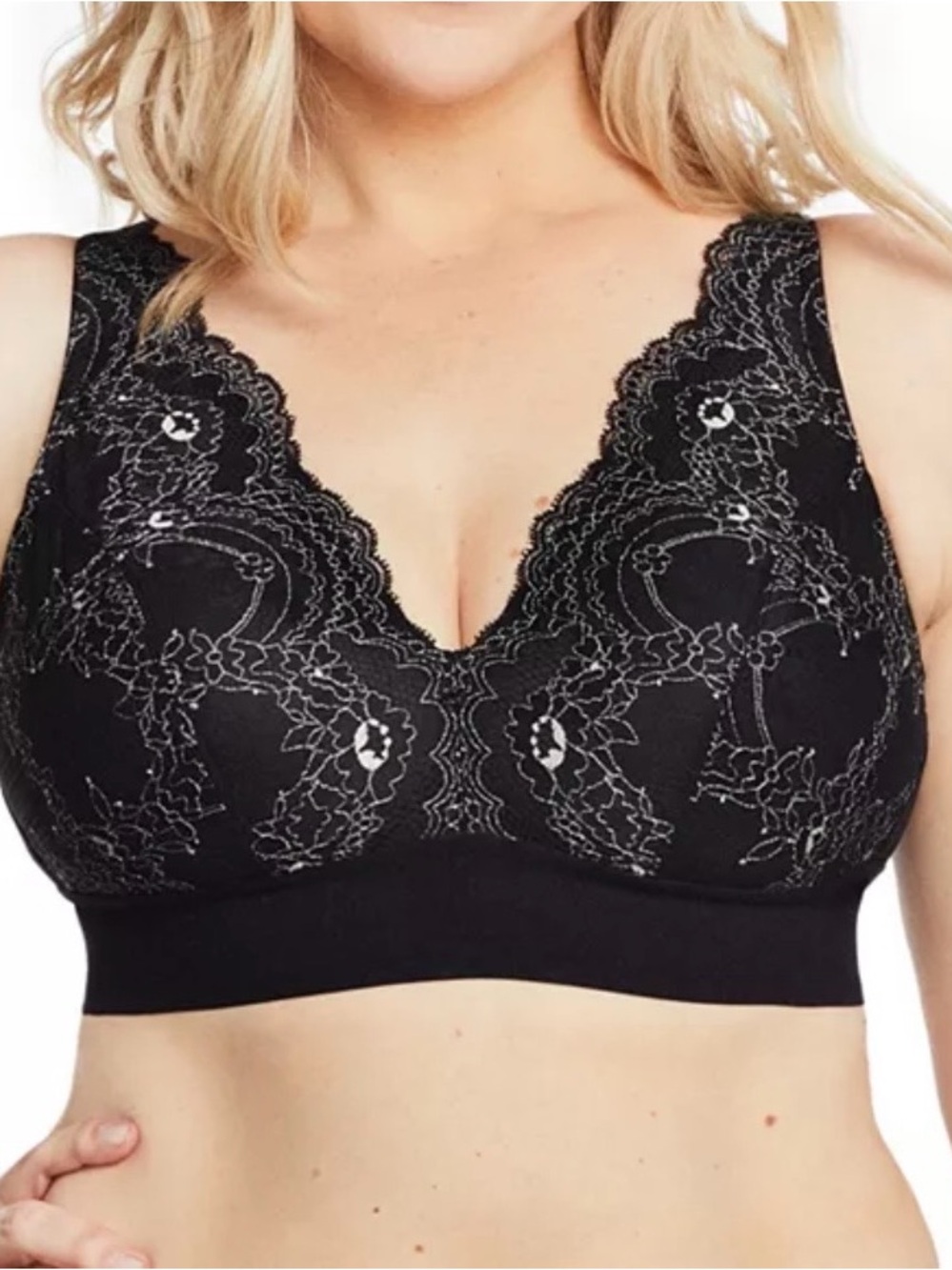 Glamorise Bramour Lexington Lace Plunge Bralette 7013 Black 38DD